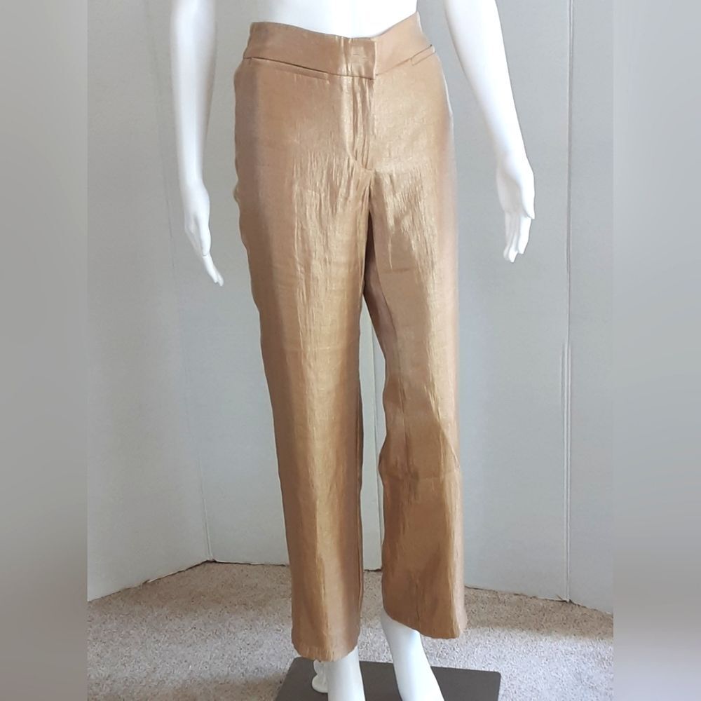 CHICO'S Travelers Collection Gold Luxe Metallic Welt Pocket Pants Sz 0 - NWOT